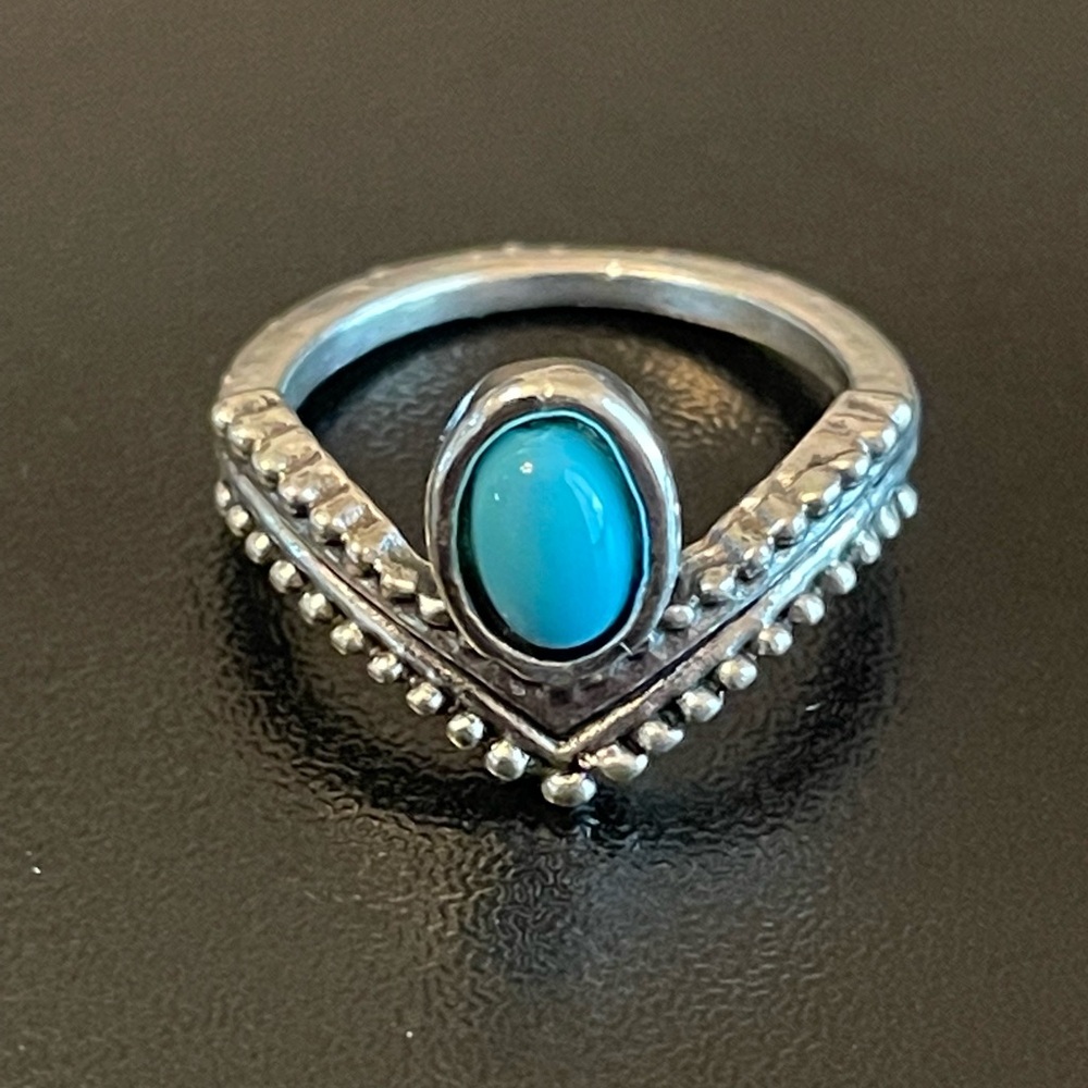 Turquoise stone princess crown ring size 5